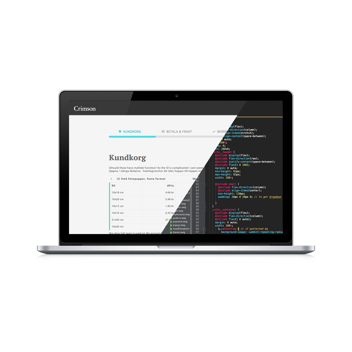 laptop with code and website